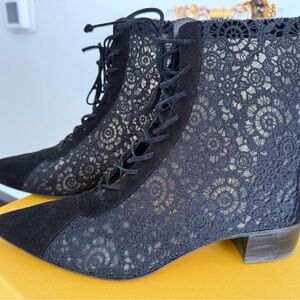 Arteana Black Lace Pointed Ankle Boots